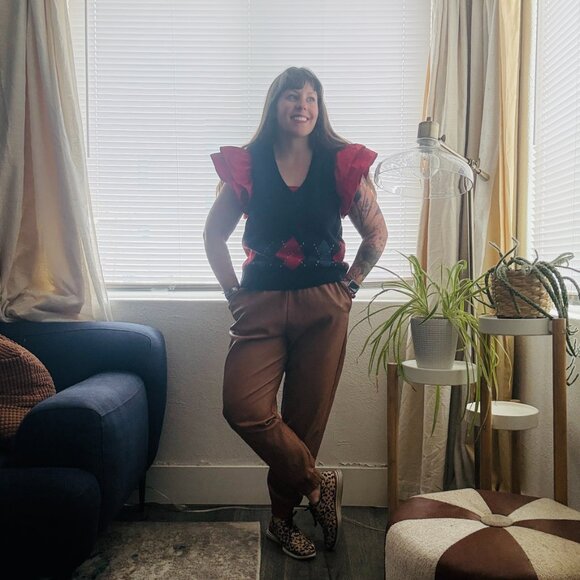 Vintage Sweater Vest 90s Lizsport Navy Argyle Sleeveless | Petite S/M - Picture 5 of 10